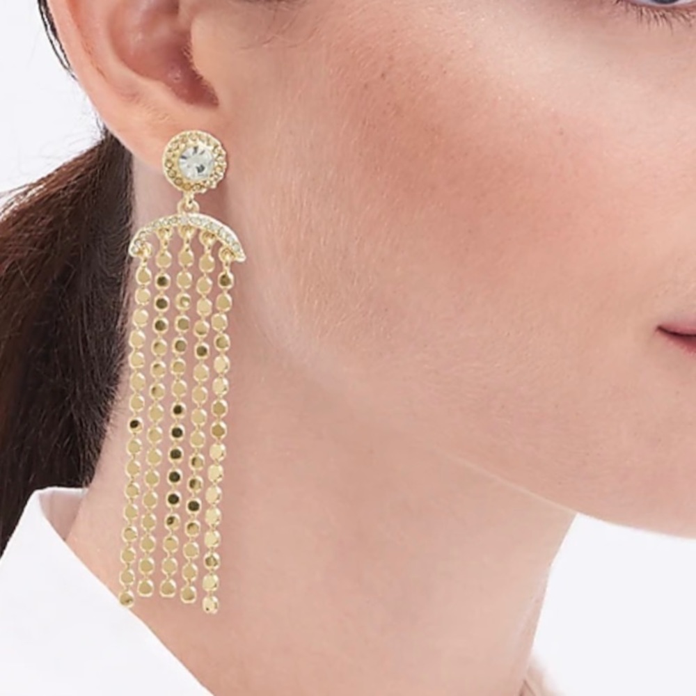 J. Crew Factory Gold Crystal Waterfall Drop Earrings NWT